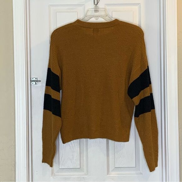 Anthropologie John + Jenn Women's Burnt Orange Sweater with Black Stripes Small - Picture 2 of 8